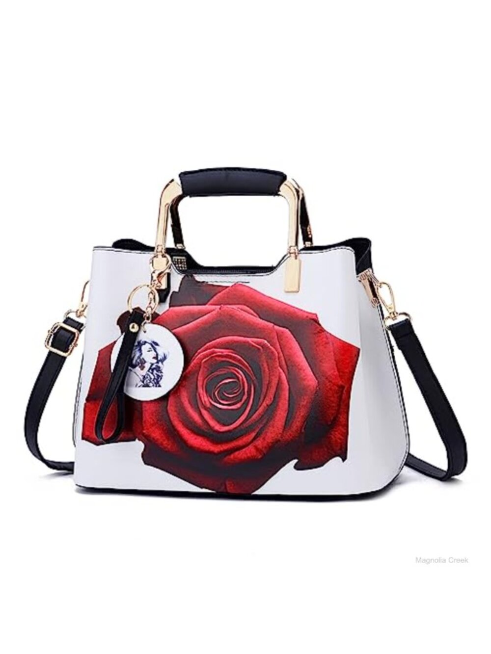PU Leather Satchel Handbag Top Handle Shoulder Bag Floral Print